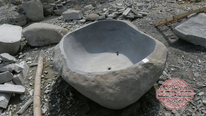 Product image of the product “Riverstone basin, natural surface, polished inside. Dia approx 151-160cm Height 51-60cm ”